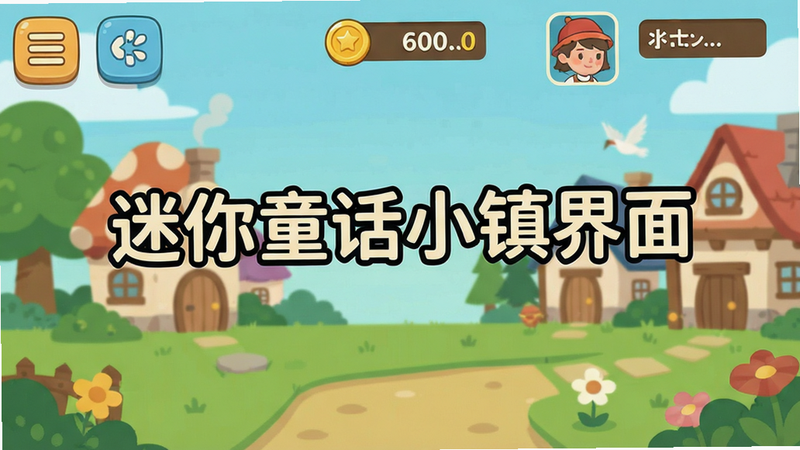 主体为游戏主界面UI展示,布局为全屏铺满,排版清晰,风格为扁平化设计,细节包含菜单按钮、金币计数、角色头像,画质清晰,干净,无多余元素,图片中包含文字