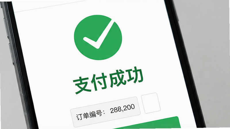 一木林App支付成功页面,主体为绿色对勾图标,背景为白色,布局简洁,排版突出“支付成功”文字,风格扁平化,细节展示订单编号区域,画质清晰,干净,无多余元素