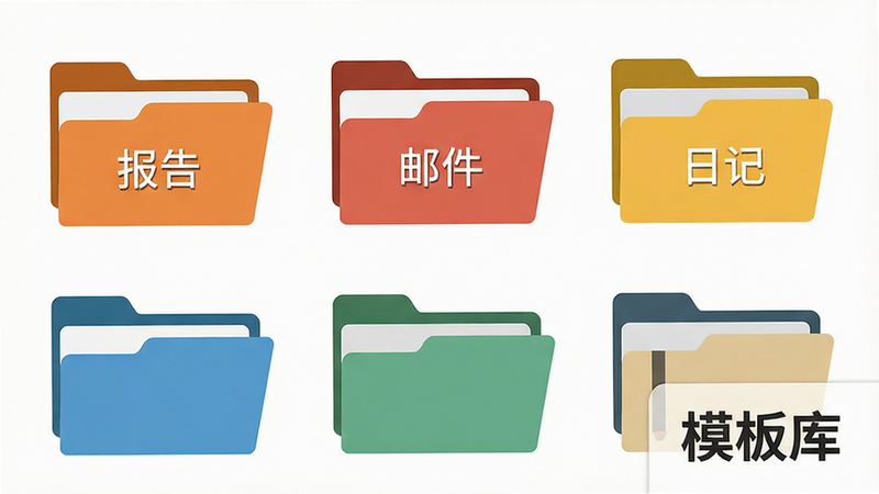 扁平化设计,展示多个文件夹图标,分别标记为