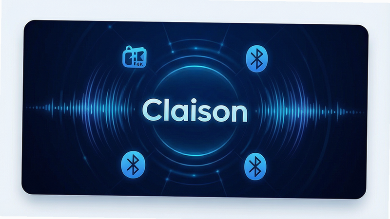 һ��չʾClaisonӦ�ý���ĸ������ͼ������Ϊ����ɫ�Ƽ�����������������Claison��Logo����Χ�������������ƺ�����ͼ�꣬���ֳ����ķ���״���Ű����ִ������Ϊ��������뼫�������ϣ�ϸ�ڴ��з�������������4K���ɾ����޶���Ԫ�أ����֡�Claison�������ɼ�