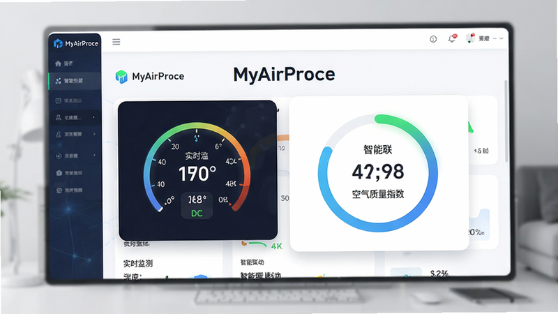 ����ΪMyAirProce��������չʾ�����ֲ��þ��п�Ƭʽ��ƣ��Ű����������Ϊ�ִ���ƽ���Ƽ��У�ϸ�ڰ���ʵʱ�¶ȡ�ʪ���Ǳ��̼���������ָ��Բ�ν�����������4k���壬�ɾ��޶���Ԫ�أ�������ʾ