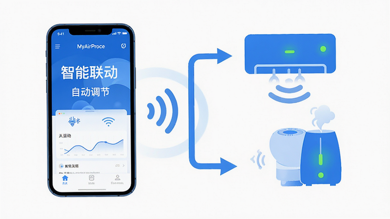 ����Ϊ�����豸�����������������Ϊ�ֻ�APP���棬�Ҳ�Ϊ�յ�����ʪ��ʵ��ͼ�꣬�Ű�������������ͷ�����Ϊ��Լ�Ƽ�����ϸ��չʾ�����źŲ��Ƽ��豸״ָ̬ʾ�ƣ����ʸ��壬�ɾ��ޱ������ң�������ʾ