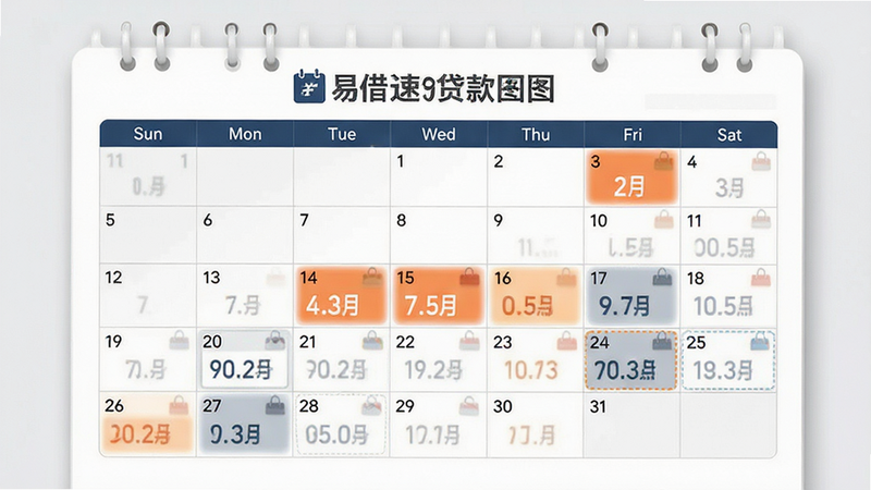 灵活还款日历图示,主体为日历页面,布局清晰,排版整齐,风格简约商务,细节高亮显示还款日,画质细腻,干净,无多余元素,包含