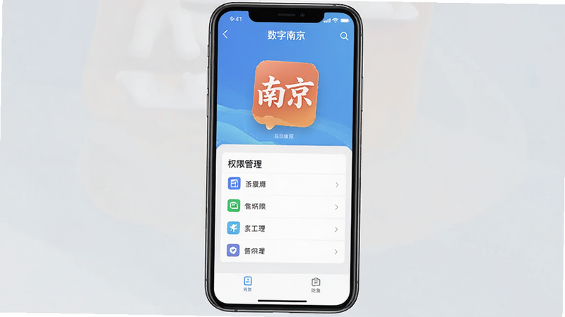 “数字南京”APP设置界面预览,展示权限管理选项,界面清晰,图标标准,背景简洁,体现系统工具的专业性,高清,无多余元素