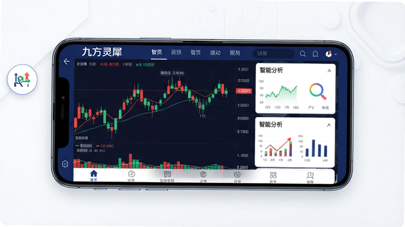 九方灵犀claw安卓版应用界面全景展示,主体为手机屏幕居中显示,布局清晰,顶部为深蓝色导航栏包含