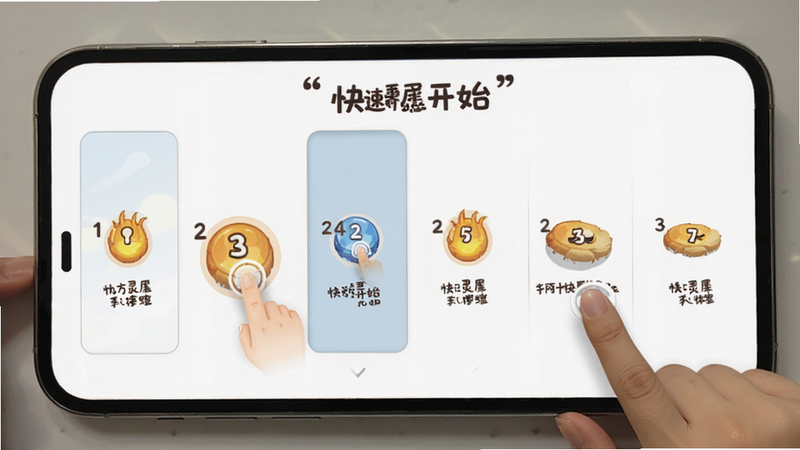 九方灵犀claw新手引导界面,主体为手机步骤指引图,布局为左右滑动结构,风格友好亲切,细节展示手指点击图标与步骤编号,背景为白色,画质明亮,无复杂背景,文字加引号显示