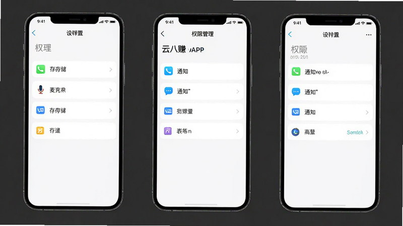 ģ�⡰�ư�׬��APP������ҳ�棬��ʾȨ�޹����б��������洢��֪ͨ����˷��ѡ������࣬ͼ��������������ɫ�����רҵ�����ʸ��壬�޶���ˮӡ