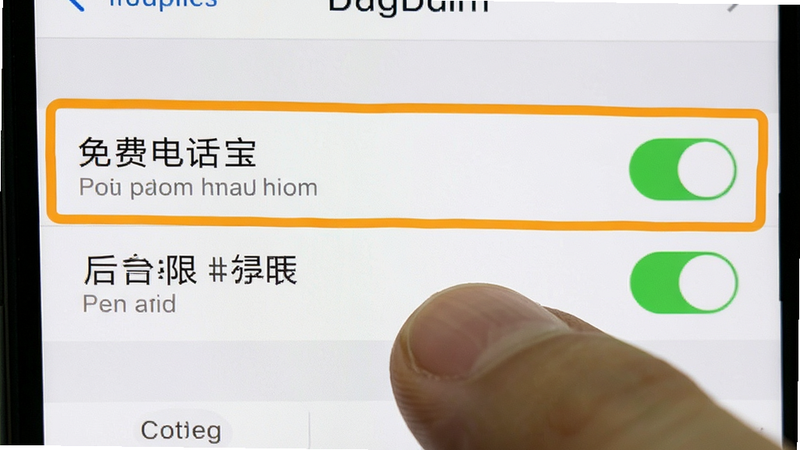 手机设置界面截图,高亮显示“免费电话宝”的自启动和后台权限开关,手指点击操作的特写,界面清晰,教程风格,无水印,高清晰度