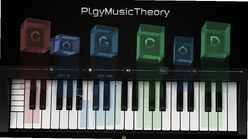 plgymusictheory ���ӻ���������չʾ������������һ�����ټ��̽��棬�Ϸ������ź�����ɫ�İ�͸��ɫ�������ͬ���̣��������·ֲ㣬�Ű��߼����������Ƽ����������н�ϣ�ϸ��չʾɫ�����ټ��Ķ�Ӧ��ϵ�����ʸ��壬�ɾ����޶���Ԫ�أ����ְ���