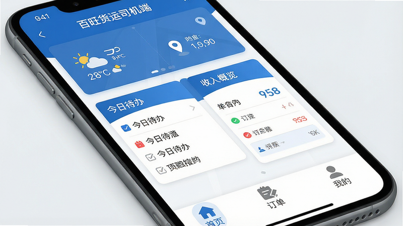 һ�Ÿ�����ֻ�Ӧ�ý���չʾͼ������Ϊ����������˾���ˡ�APP��ҳ�����ֲ��ÿ�Ƭʽ��ƣ�������ʾ�����뵱ǰλ�ã��м�����ͻ����ʾ�����մ��족�롰������������ײ���������������ҳ�����������������ҵġ�����ͼ�꣬������Ϊ����������ɫ������Ԫ�����������ң�4k�ֱ��ʣ���ƽ����ƣ��޶���װ��Ԫ��