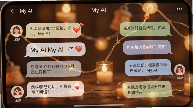 ����ΪMy AI��жԻ�������д���������ҷ�����ʾ�û���AI���������ݣ��Ű�������Ȼ�������ܰ������ϸ��չʾ���ı�����������������������Ϊģ����ůɫ�ƹ⣬����ϸ�壬�ɾ�������Ԫ�أ���������