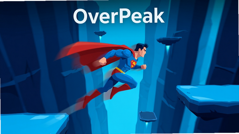 ����ΪOverPeak��Ϸ�����棬����չʾһ��������ɫ�����¡���ɫ����ĳ��˽�ɫ���ڿ�����Ծ�������Ǵ�ֱ���ϵ���խϿ�Ⱥ�����ƽ̨������ɫ��Ϊ�����������Աȣ����־��У��Ű��࣬���Ϊ�ִ���ƽ����ϷUI��ϸ�ڰ�����ɫ��̬ģ��Ч���Ա����ٶȸУ����ʸ���8k���ɾ��޶���Ԫ�أ����֡�OverPeak��λ�ڶ������룬�����ɫ�޳�����