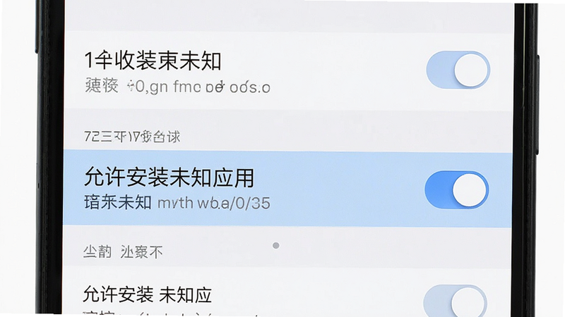 主体为手机设置界面截图,布局为列表形式,高亮显示“允许安装未知应用”开关,排版简洁,风格为系统原生UI,细节包含开关状态与文字说明,画质清晰,干净无多余元素