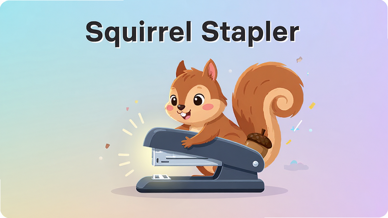 ����ΪSquirrel StaplerӦ�õĸ�������ͼ�����ֲ������ĶԳ�ʽ��ƣ��Ű���󷽣����Ϊ�ִ���ƽ���廭��ϸ�ڴ�չʾһֻ�ɰ��Ŀ�ͨ�������ڲ���һ������Ķ����������Ϊ��͵Ľ���ɫ������4k���ɾ����޶���Ԫ�أ�������ʾ