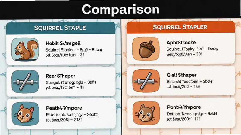 ����ΪSquirrel StaplerӦ�õĹ��ܶԱ�ͼ������Ϊ���ҷ������Ű�Ա����������Ϊ��Ϣͼ���磬ϸ��չʾ��ͬ����ģ���ͼ����˵���������������ɾ����޶���Ԫ�أ�������ʾ