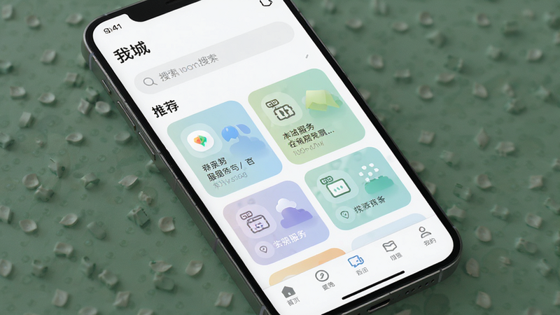 ����Ϊ�����ֻ���Ļ����ʾ���ҳǡ�APP��ҳ���棬����������Ϊ�������������в��Ƽ�����Ƭ���ײ����������Ű��������򣬷���Լ�ִ���ϸ�ڰ���ͼ��������ɫ����ͣ����ʸ��壬�ɾ����޶���Ԫ��