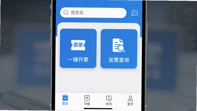 ����Ϊ��Ʊ��㡱APP����ҳ���棬����������������ʾ����������Ϣͼ�꣬�в�ͻ����һ����Ʊ���롰��Ʊ��ѯ��������ť���ײ�Ϊ���ܵ��������������Լ������ɫ��ɫ����ϸ�ڰ���������ͼ�������֣����ʸ��壬�ɾ��޶���Ԫ��