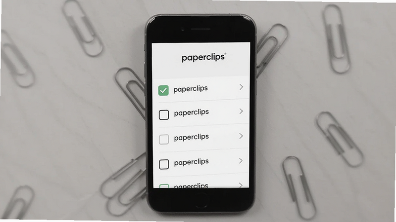 һ��չʾ paperclips Ӧ����������ֻ���Ļ��д����Ļ������ʾ���İ�ɫ���������б��������С�paperclips��Logo���б�����й�ѡ��ͼ�����֣��������ƽ����������ͣ����壬�޶���Ԫ��