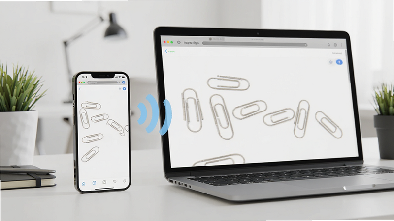 һ�������ֻ���һ̨�ʼǱ����Բ��Űڷţ���Ļ����ʾ��ͬ�� paperclips ������棬�м��������źŲ������ӣ�����Ϊ��Լ�칫�������壬�ִ���