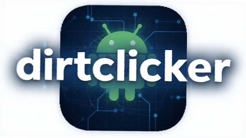 主体为dirtclicker点击器安卓版软件图标,位于画面中央,背景为深蓝色科技网格,布局简洁大气,排版居中,风格现代极简,细节处有柔和的光晕效果,画质高清,干净,无多余元素,文字