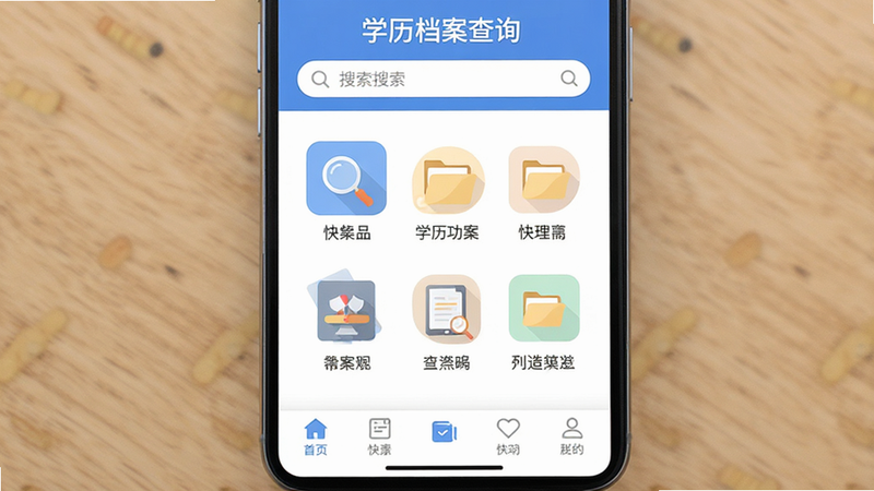 ����Ϊ�ֻ���Ļ���棬��ʾ��ѧ��������ѯ��APP��ҳ����������������Ϊ���������в�Ϊ��ݹ������ͼ�꣬�ײ�Ϊ���������Ű����ִ�������ƽ����ϸ�ڴ������Ŵ�ͼ��͵����ļ���Ԫ�ء����ʸ��壬�ɾ��޶���Ԫ�أ����֡�ѧ��������ѯ�������ɼ���