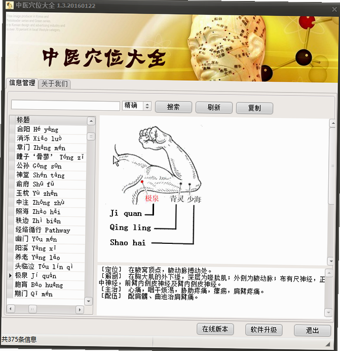 岳氏精中罐 安卓版 穴位查询界面