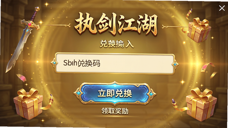 主体为《执剑江湖》兑换码输入界面,布局居中,显示一个文本输入框及