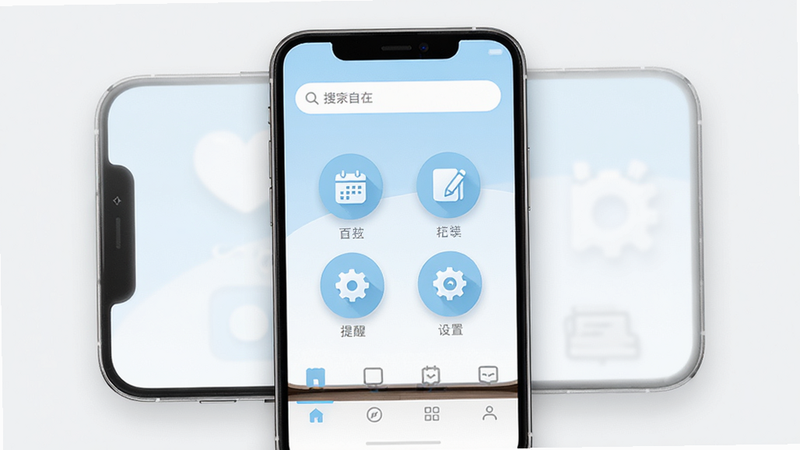 主体为一部现代智能手机,屏幕中央显示着名为