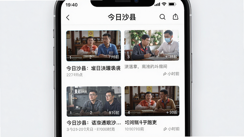 主体为“今日沙县”APP新闻列表页,布局为图文混排流,排版紧凑有序,风格简约大气,细节包含新闻标题缩略图与时间戳,画质高清,干净无杂乱元素