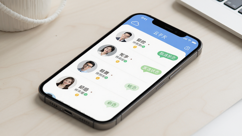 չʾ�������족APP�Ŀͻ��б����棬�ֻ���Ļ�пɼ������Ŀͻ�ͷ������������״̬��ǩ������Ϊǳɫ�칫���棬�������룬�Ű���������������Լ��ϸ�ڴ��������Ӱ�������������ɾ����޶���Ԫ��