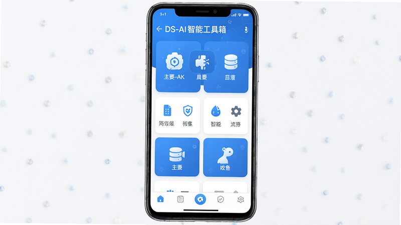 ����ΪDS-AI���ܹ�����İ�׿APP����ȫ��ͼ�����ֲ��ñ�ƽ����ƣ�������ʾӦ�����ơ�DS-AI���ܹ����䡱���м���������չʾ��Ҫ����ģ��ͼ�꣬�ײ�Ϊ���������������ִ���࣬ɫ���ԿƼ����Ͱ�ɫΪ����ϸ�ڴ����ָ����ʸУ�����4k���ɾ��޶���Ԫ��