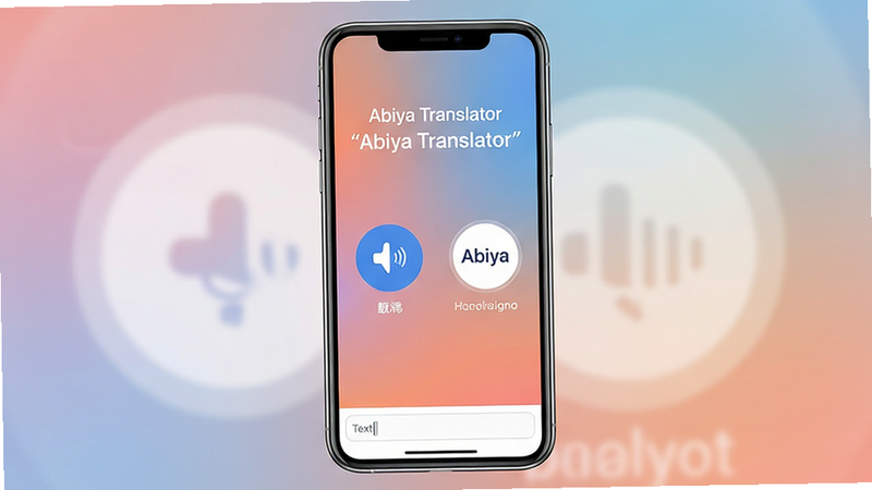����Ϊһ��������ʾ�������ֻ�����Ļ����չʾ Abiya Translator ��Ӧ�ý��棬���涥��������ʾ�������� Abiya Translator���в�Ϊ�����޴��Բ��������ť���ֱ��ע���ĺ�Ӣ�ģ��ײ�Ϊ�����ı���������岼�ֶԳ�ƽ�⣬�Ű��������򣬷��Ϊ�ִ���ƽ����ƣ�ϸ�ڴ�������͵Ľ��䱳��ɫ�����ʸ��壬�ɾ����޶���Ԫ�أ��������������ʾΪ Abiya Translator