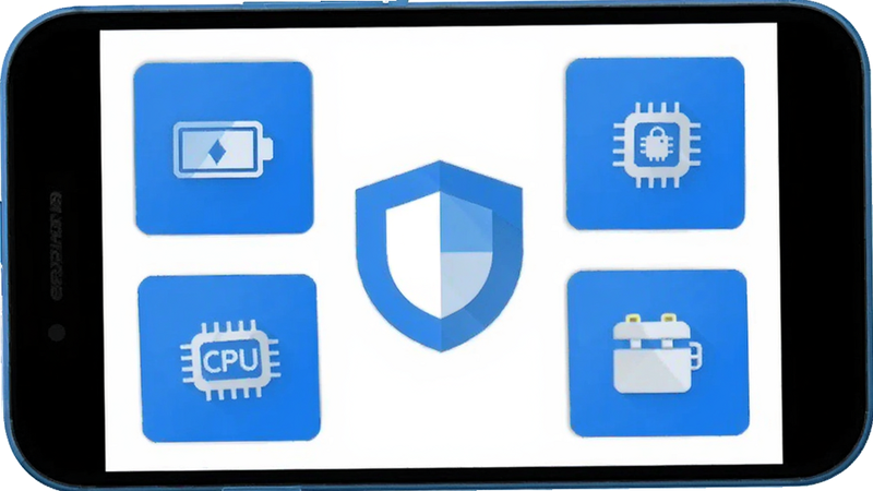 RePhone Security ��׿��Ӧ��������չʾ����ƽ��UI��ƣ���ɫ��ɫ����������ʾ����ͼ�꣬��Χ���Ƶ�ء�CPU���洢����ģ�飬����Ϊ���ף����壬�޶���Ԫ��