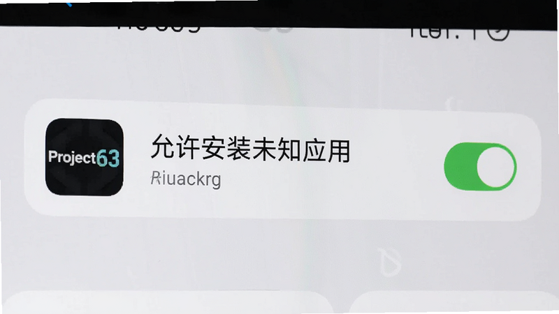 手机设置界面,显示“允许安装未知应用”选项被开启,旁边有Project63图标,背景简洁,色调为浅灰色,强调操作重点,清晰无噪点,高分辨率