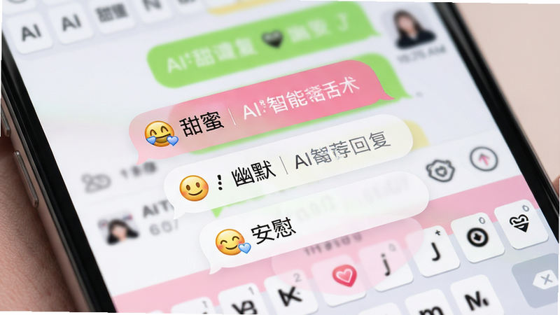 ��������APP�Ĺ��ܽ�����д��չʾAI�Ƽ��ظ��б�����Ļ������ʾ�������в�ͬ������ŵĶԻ����ݣ��ֱ���������ۡ�������Ĭ���͡���ο��ģʽ������Ϊģ�����ֻ�������棬ͻ�������Ϸ����Ƽ����򣬷���ִ���Լ��ɫ���Է۰�Ϊ����ϸ�����������ֱ�ǩ������AI���ܻظ����͡������̻����������ʸ��壬�ɾ�������Ԫ��