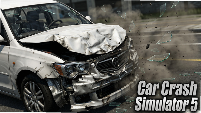 ����ΪCar Crash Simulator 5��Ϸ����ײ˲����д�����ֲ��öԽ��߹�ͼ��ǰ����һ�����ر��εİ�ɫ�γ���ͷ��������ɢ��Ĳ�����Ƭ�ͳ������Ű�ͻ������������Ӳ��дʵ��ϸ��չʾ����˺�����������ʱ��棬�ɾ���������ֱ�ע