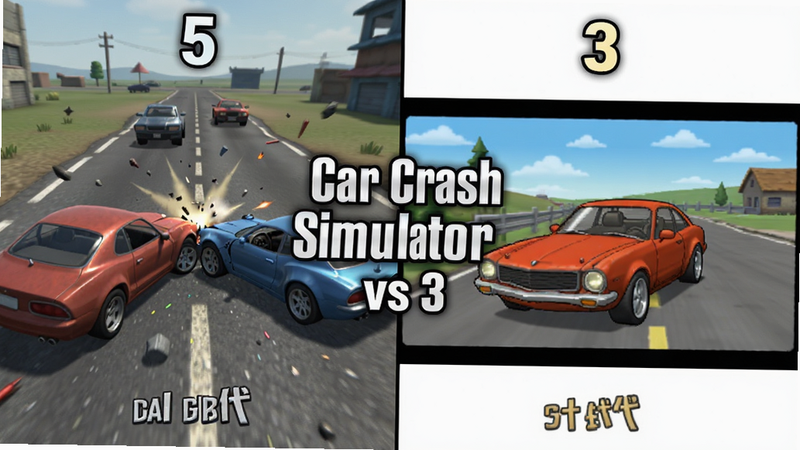����ΪCar Crash Simulator 5��3���Ա�ͼ�����ֲ������ҷ��������չʾ5���ĸ�����ײЧ�����Ҳ�չʾ3���ľ��仭�棬�Ű�Ա����������дʵ�뿨ͨ��ϣ�ϸ��ͻ�����ʲ��죬���ʸ��壬�ɾ����������ֱ�ע