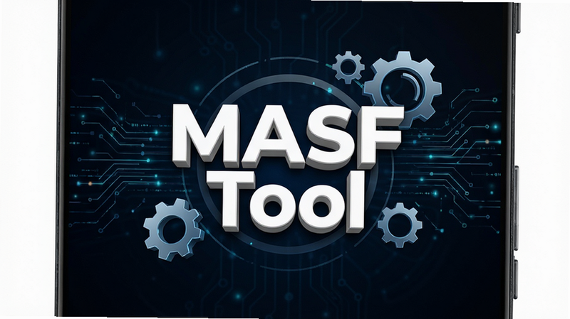 MASF Tool ��׿Ӧ��������չʾ����ɫ�Ƽ���񱳾�������Ϊ��Ŀ�İ�ɫ����Logo��MASF Tool������Χ�����ų�������������������ͼ�꣬�������ߵĸ�Ч�뾫�ܣ����岼�ּ���ִ����޶���Ԫ�أ������ʸУ��ɾ����䣬��ˮӡ��4K�ֱ���