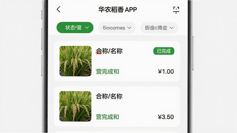 ���壺��ũ����APP�����б�ҳ�棬���֣�����Ϊ״̬ɸѡ��ǩ���в�Ϊ������Ƭ������ͼƬ�����ơ��۸��Ű棺��ֱ�б�����񣺼������壬ϸ�ڣ���ʾ