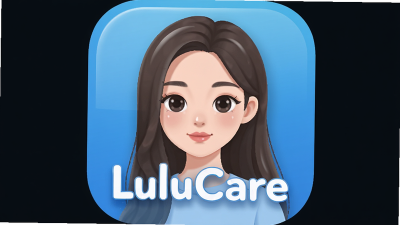 ����ΪLuluCareӦ��ͼ�꣬������ɫ�������־��У��Ű��࣬����ִ���ƽ����ϸ��չʾͼ��߹�����Ӱ�����ʸ��壬�ɾ����޶���Ԫ��