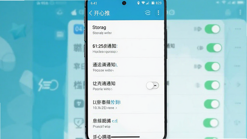 手机设置界面截图,展示开心推应用的权限管理页面,主体为权限列表,布局垂直,风格为系统UI风格,细节包含存储、通知等权限开关状态,画质清晰,干净,无多余元素