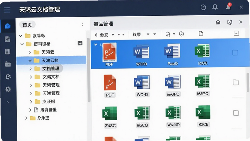 ������ĵ��������棬���Ϊ�ļ�����״�ṹ���Ҳ�Ϊ�ļ��б�����ʾPDF��Word��Excelͼ�꣬��ɫ����ѡ��״̬���������࣬�����׶���רҵ������