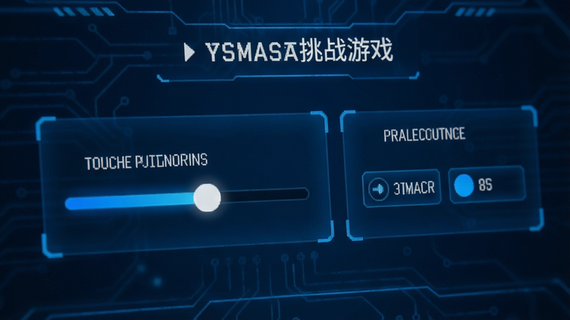 灵动节奏挑战游戏设置界面特写,显示触摸延迟补偿滑块和帧率选项,界面简洁,蓝色科技风,文字清晰,干净,无多余元素,高清