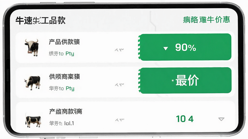 ��ţ��ƷAPP�ļ۸�Աȹ��ܽ��棬��ʾͬһ���Ʒ�Ĳ�ͬ��Ӧ�̱����б���ͻ����ʾ��ͼ�ѡ�������Ƽ�࣬ʹ����ɫ������ʶ�Ż���Ϣ������Ϊ���ף��Ű����룬���Ƽ��У�ϸ�����������ʳ��壬�ɾ����޶���Ԫ��