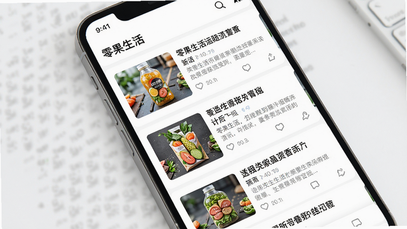 主体为手机信息流界面,显示