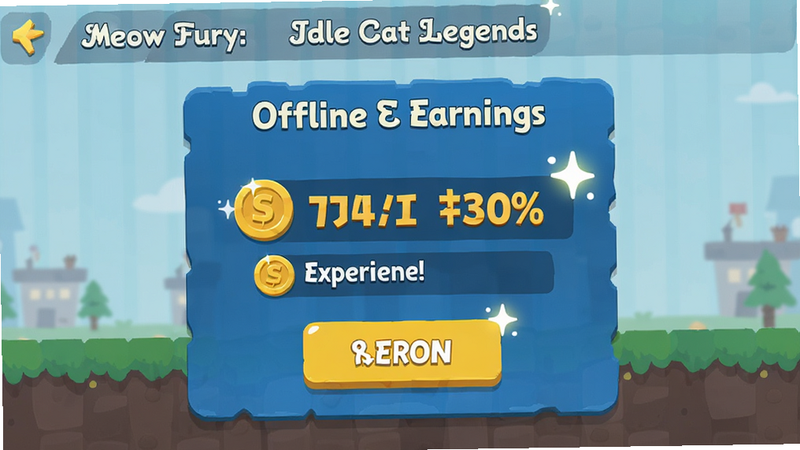 ����Ϊ Meow Fury: Idle Cat Legends ����������棬����ͻ����ʾ��ҡ�����ֵ�ۻ���������ȡ��ť���Ű������Ŀ�����Ϊ��ƽ����ƣ�ϸ�ڴ�����˸�Ĺ�Ч��ʾ��Դ���ӣ����������������ɾ������ұ�������������