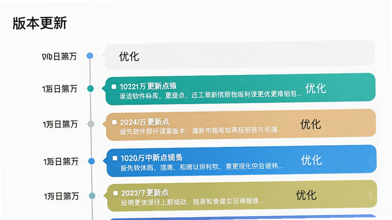 主体为最先软件库的版本更新日志界面,布局为时间轴样式、更新条目列表,排版清晰易读,风格为极简主义,细节处显示版本号与更新点摘要,画质清晰,干净,无多余元素,文字包含