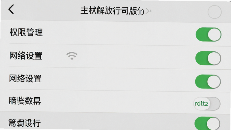 主体为解放行司机版设置界面截图,布局为列表式选项,风格简洁清晰,细节显示“权限管理”、“网络设置”等开关状态,画质高清,UI元素清晰,真实移动端设置页面
