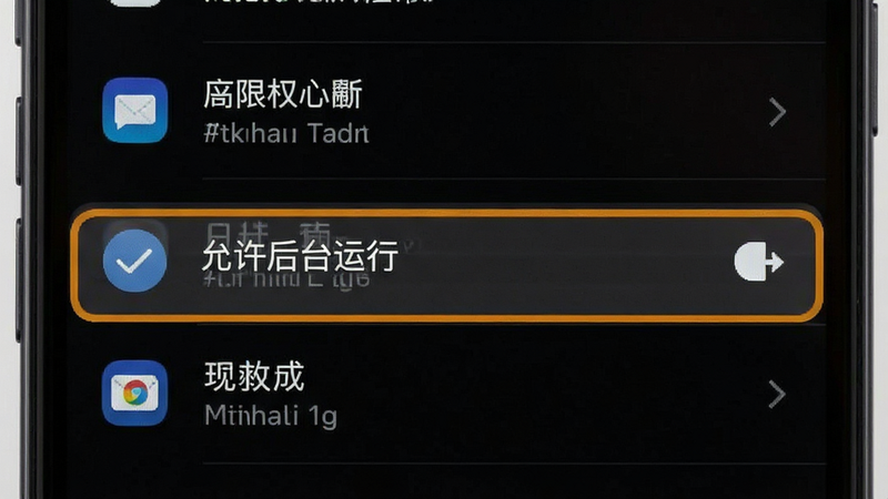 手机设置界面,主体为应用权限管理列表,布局垂直排列,风格系统原生UI,细节高亮“允许后台运行”选项,画质清晰,干净,无多余元素