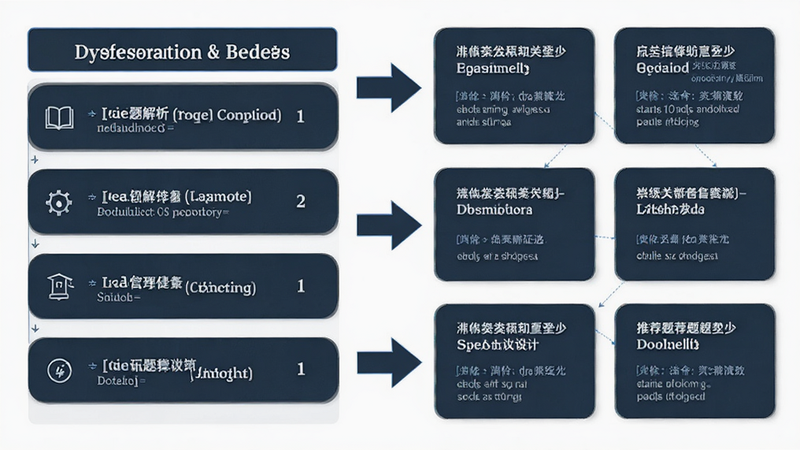 信息图风格,左侧是题目解析步骤列表,右侧是几个相关的推荐题目卡片,中间用箭头连接,背景为白色,文字清晰,风格专业教育风,细节精致,无杂乱元素